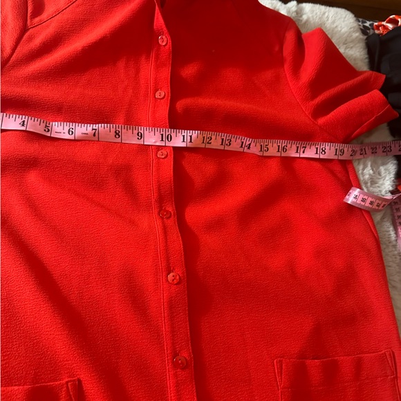Racheal Parcell Red Short Sleeve Button Front Collared Everyday Shirt Dress S - Picture 16 of 16